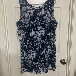 Sleeveless Black and White Tie-Dye Romper